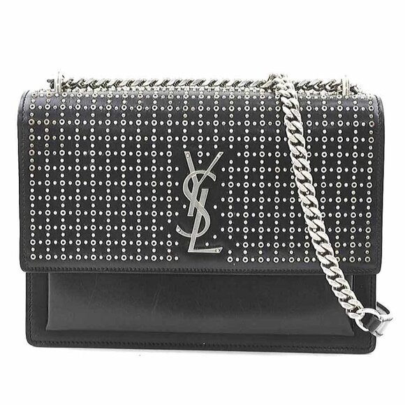 Auth SAINT LAURENT Chain Shoulder Bag Black/Silver Leather/Metal - e60052a